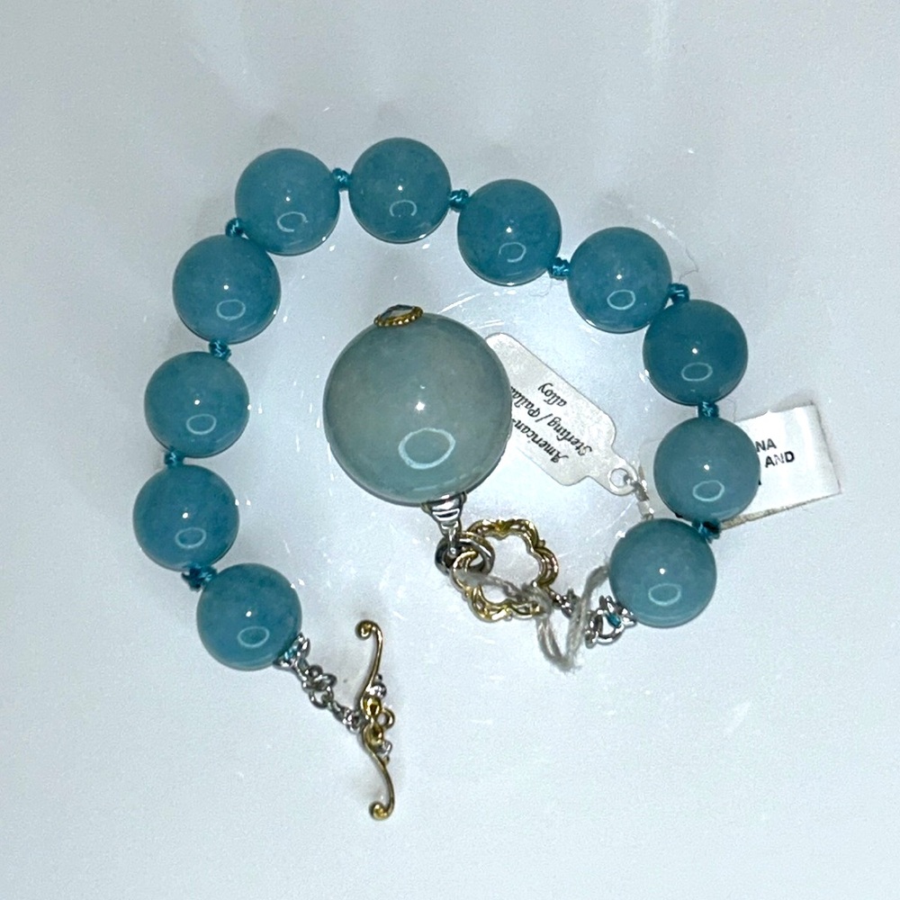NWT Gems en Vogue Blue Quartz Beaded Palladium 18K Accent Toggle